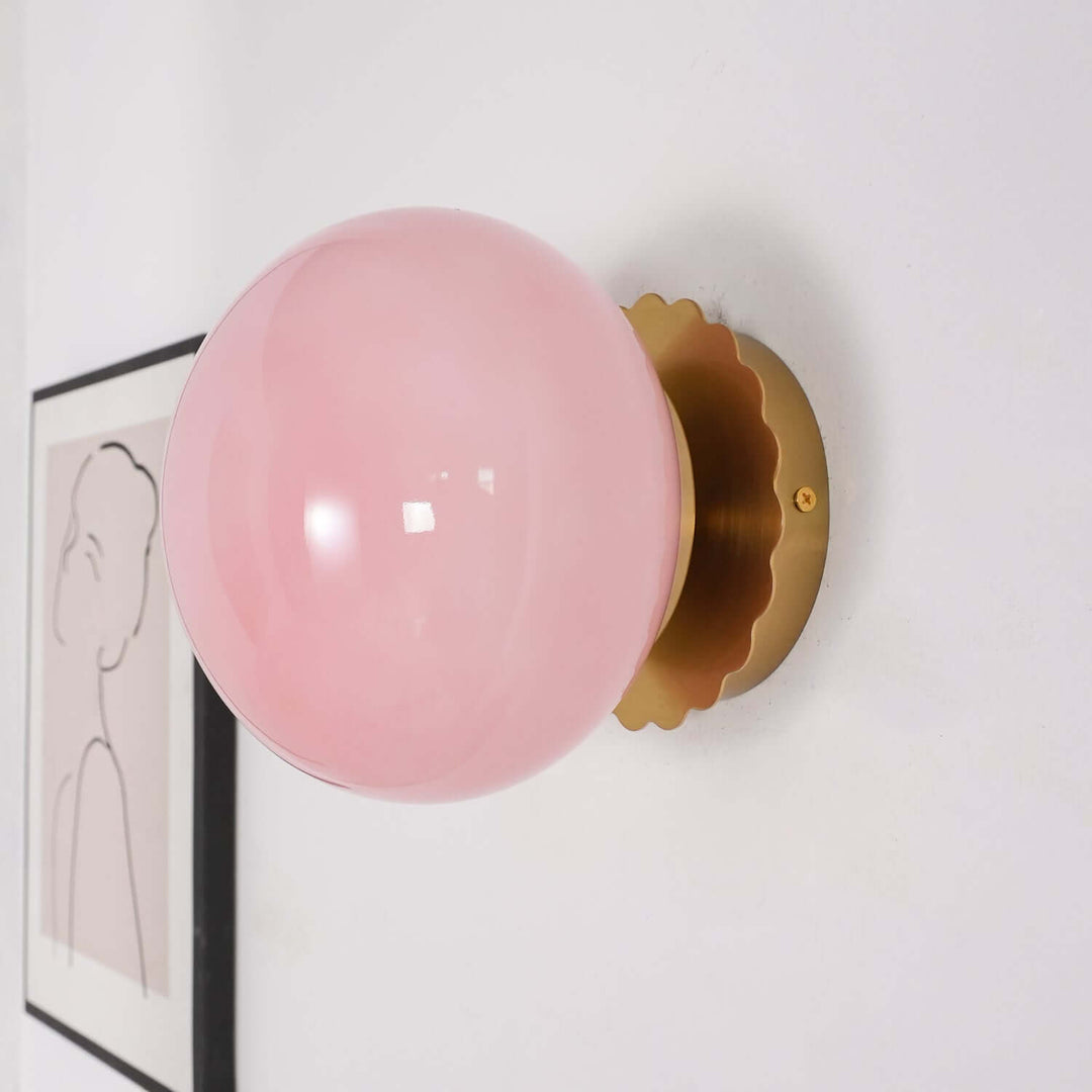 Pink Glass & Metal Sconce Light - 20cm
