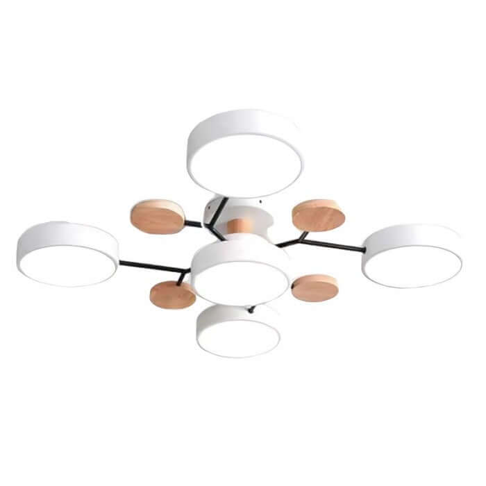 Modern Multi-Arm LED Ceiling Light with Wood Accents