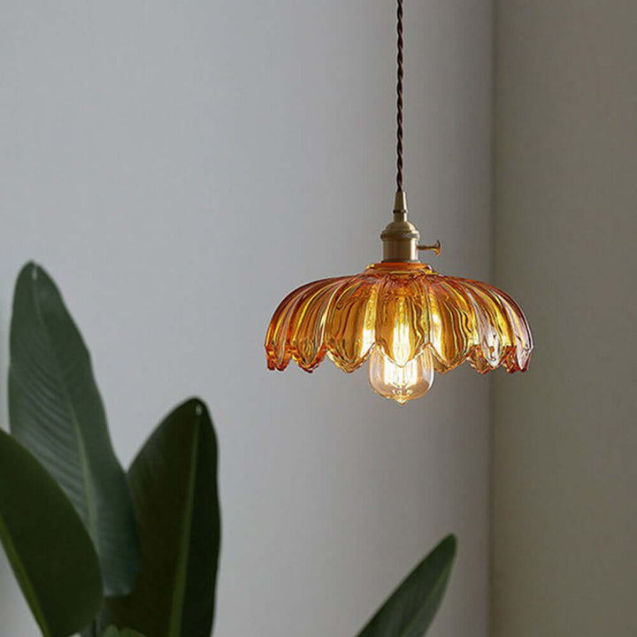 Vintage Glazed Floral Hanging Lamp