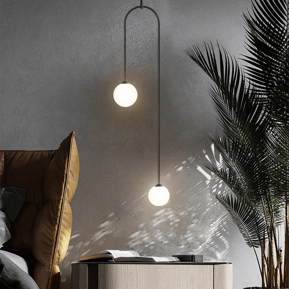 Modern U-Shaped 2-Light Glass Globe Pendant