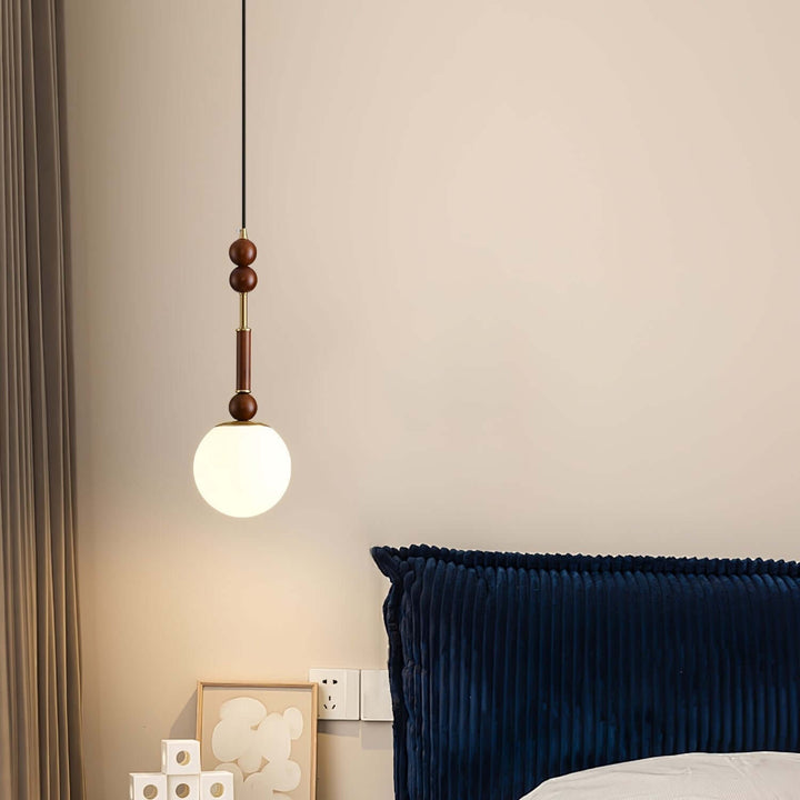 Elegant Glass Pendant Lamp with Wooden & Brass Accents