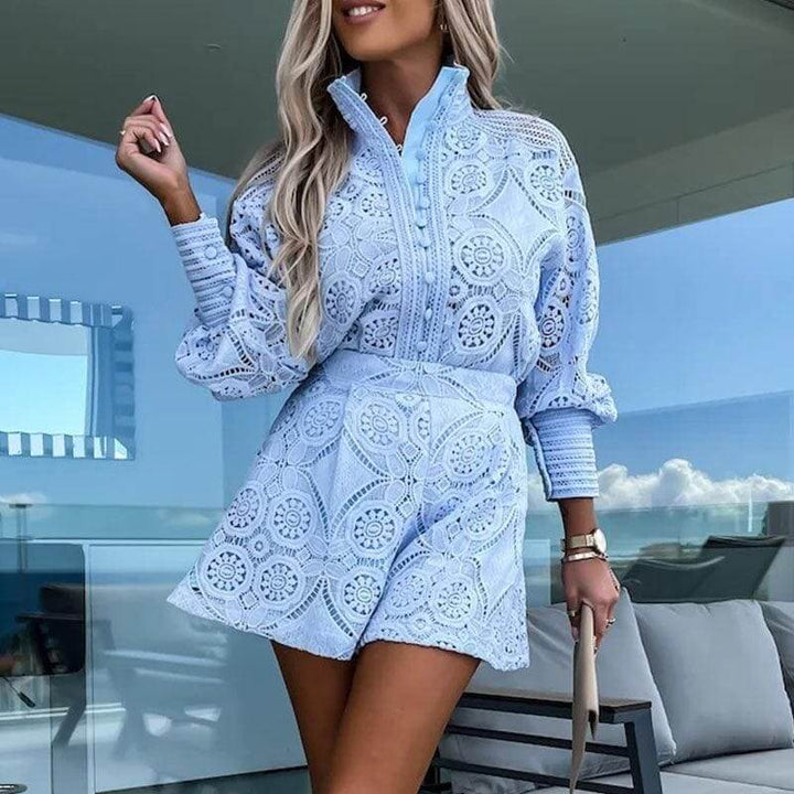 Women's Casual Long Sleeve Top and Shorts Set