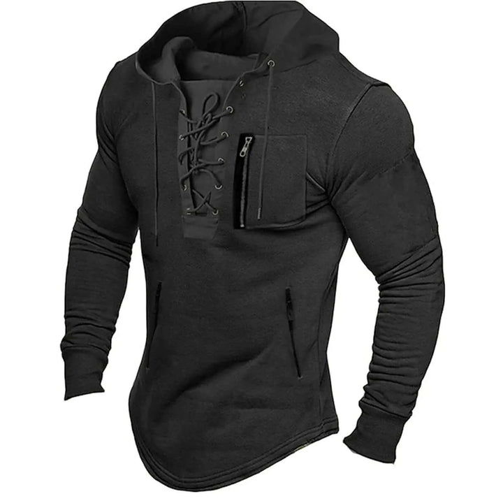 Men's Vintage Lace-Up Hoodie - Casual Comfort and Style