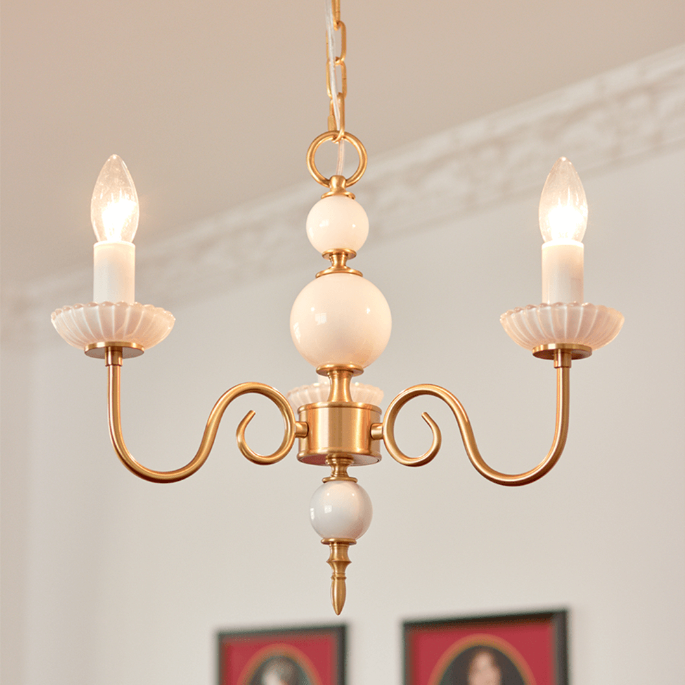 Retro Cream Glass Chandelier 3/5 Lamps