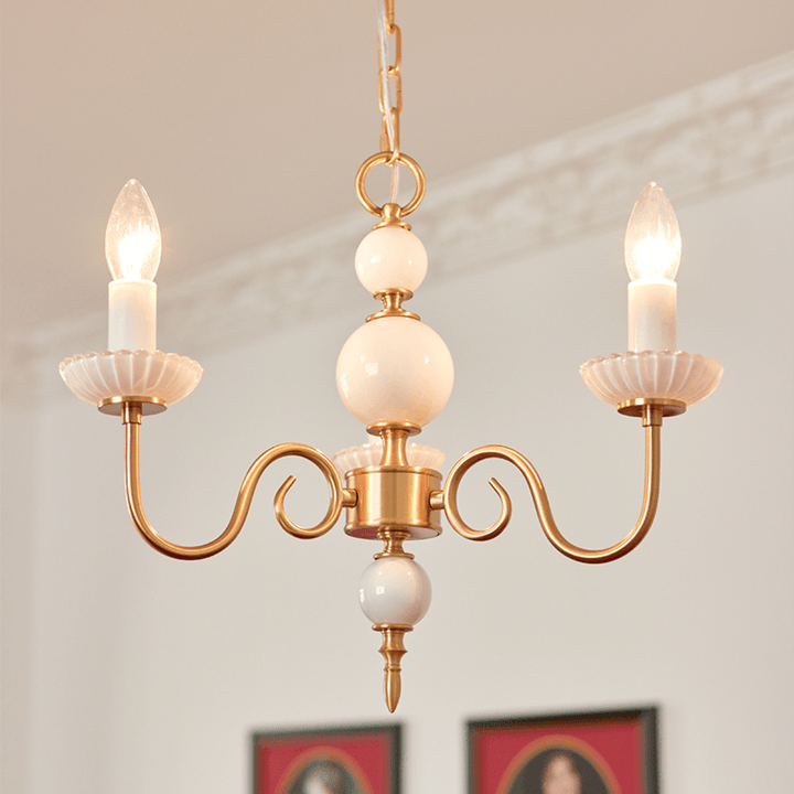 Retro Cream Glass Chandelier 3/5 Lamps