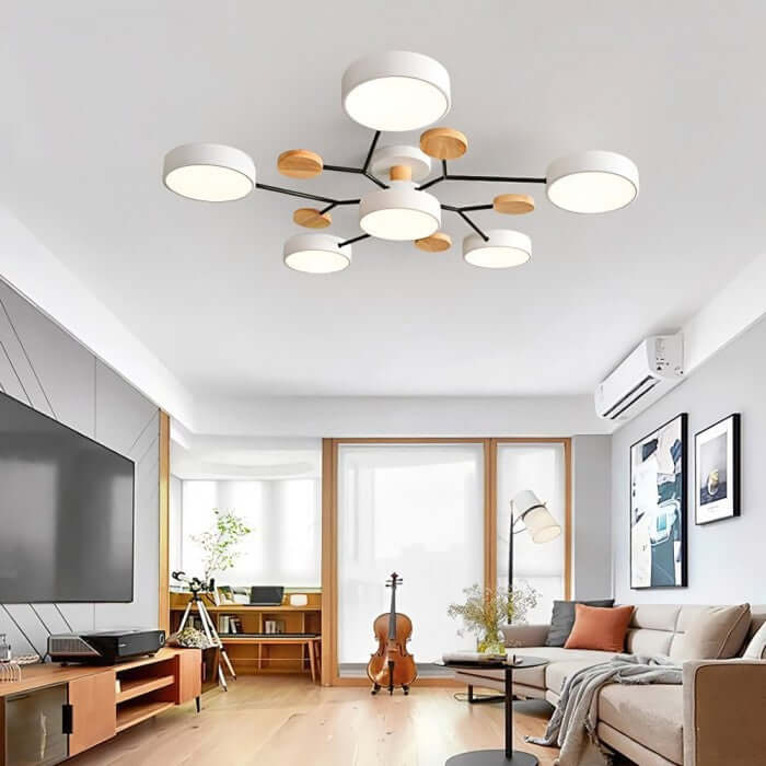 Modern Multi-Arm LED Ceiling Light with Wood Accents