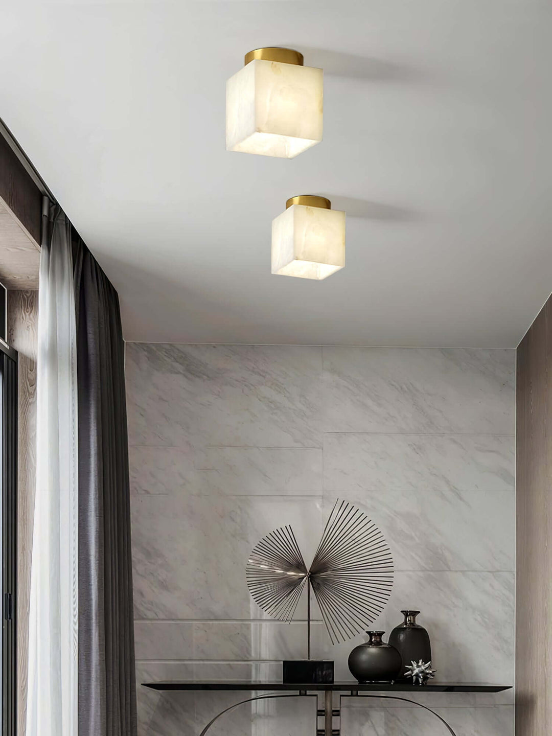 Alabaster Globe Ceiling Light with Brass Detailing