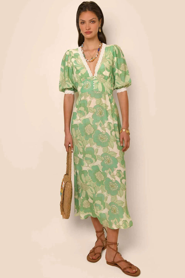 Summer V-Neck Midi Dress