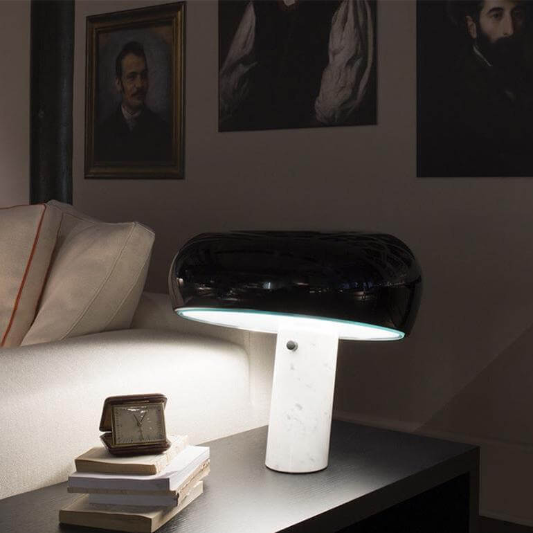 Carrara Marble Table Lamp with Glazed Metal Reflector