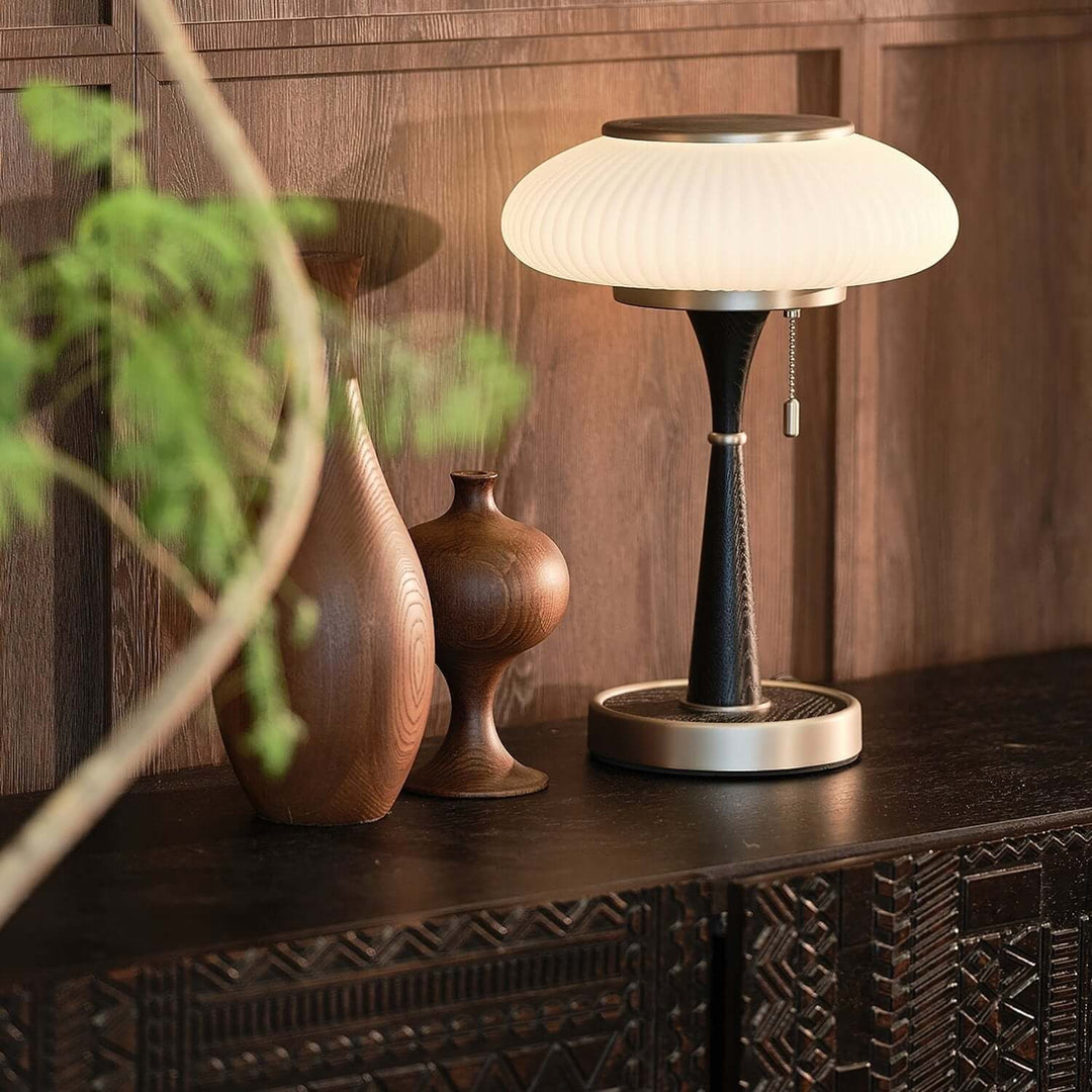 Elegant Mushroom Table Lamp with Wooden Base