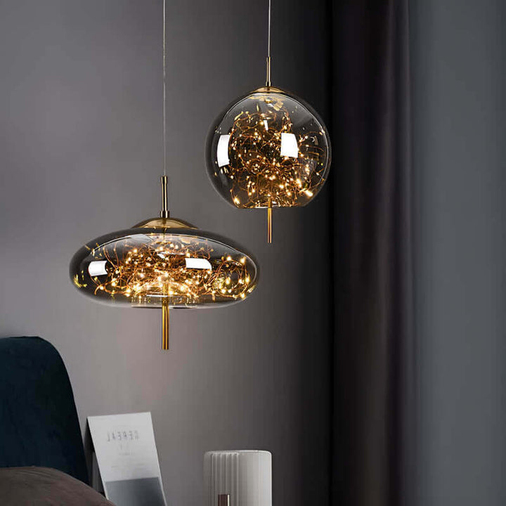 Brown Glass Pendant Light with Multiple Lights