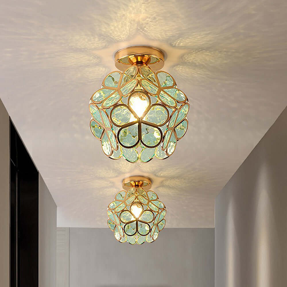 Floral Glass Ceiling Light Fixture for Hallway