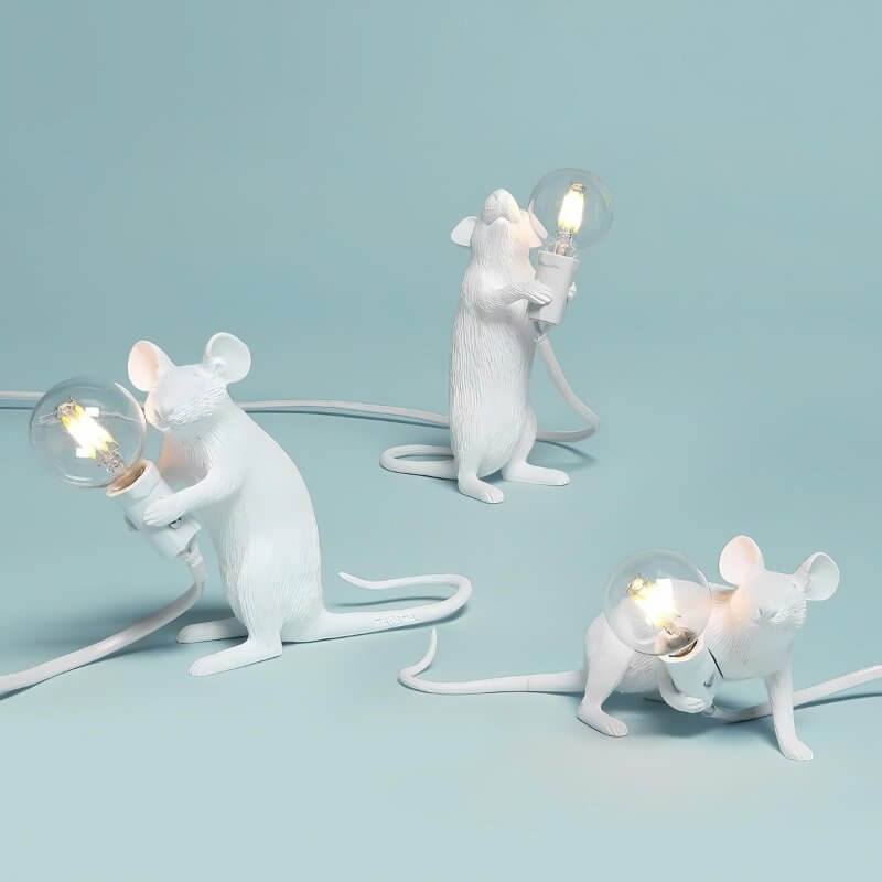 Resin Mouse Table Lamp with LED Bulb - White & Gold