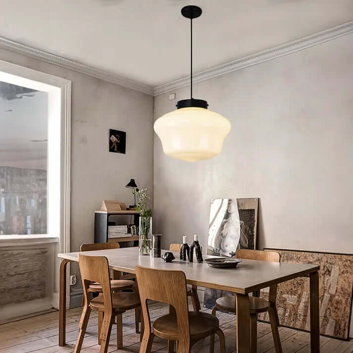 White Milk Glass Geometric Jar Pendant Light