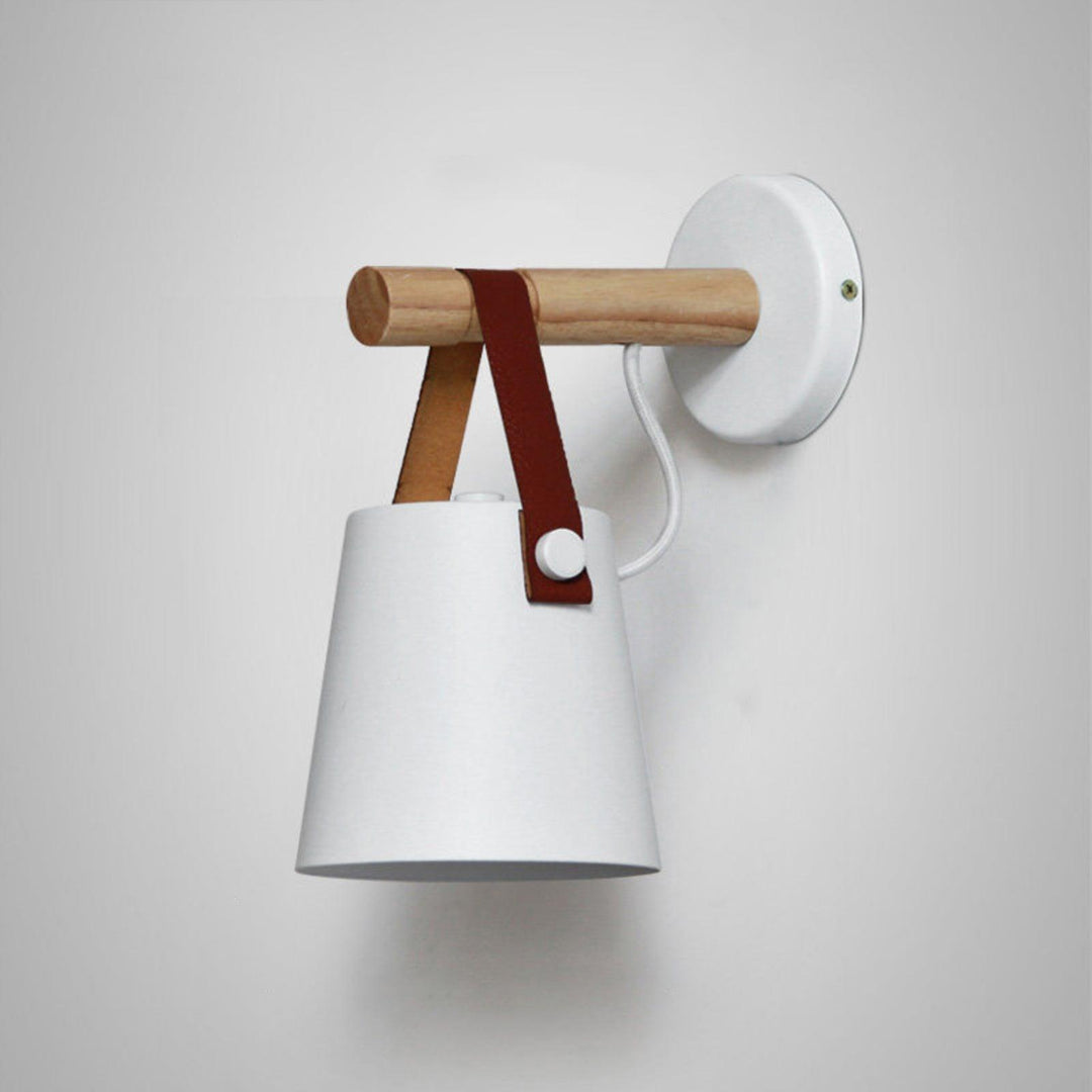 Conical Wooden Wall Light with Leather Strap