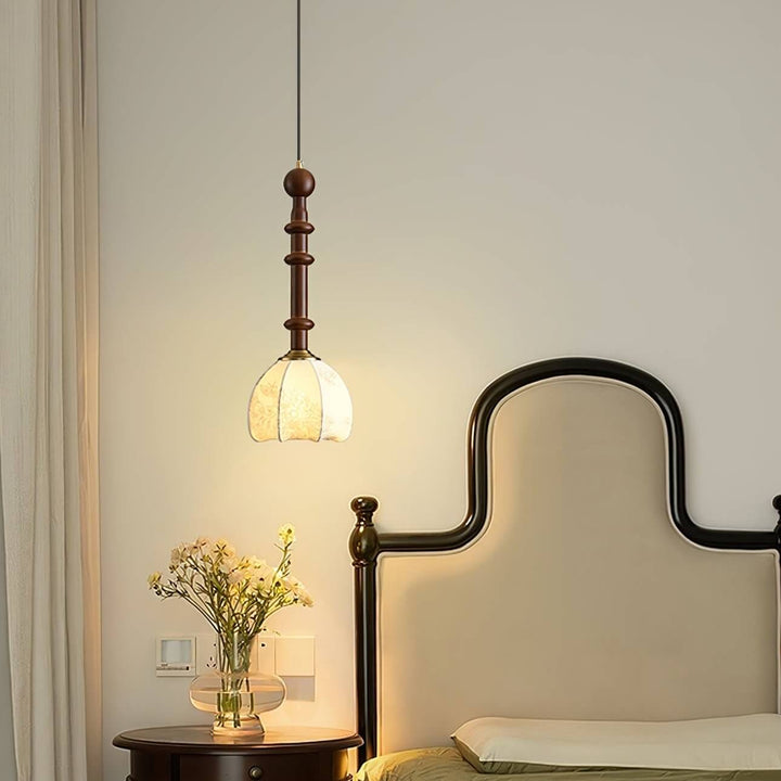 Elegant Glass Pendant Lamp with Wooden & Brass Accents