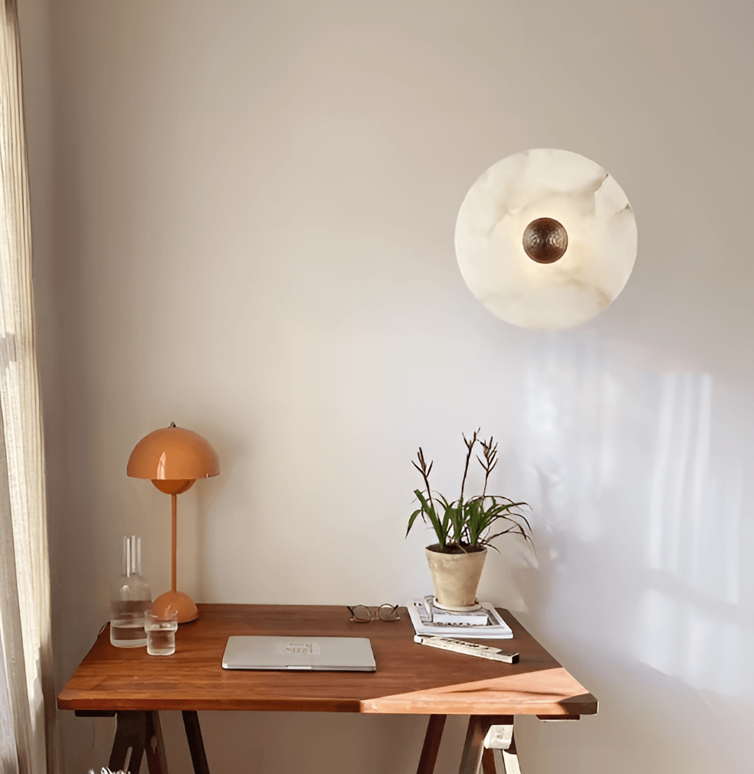 Oval Alabaster Table Lamp with Brass Base