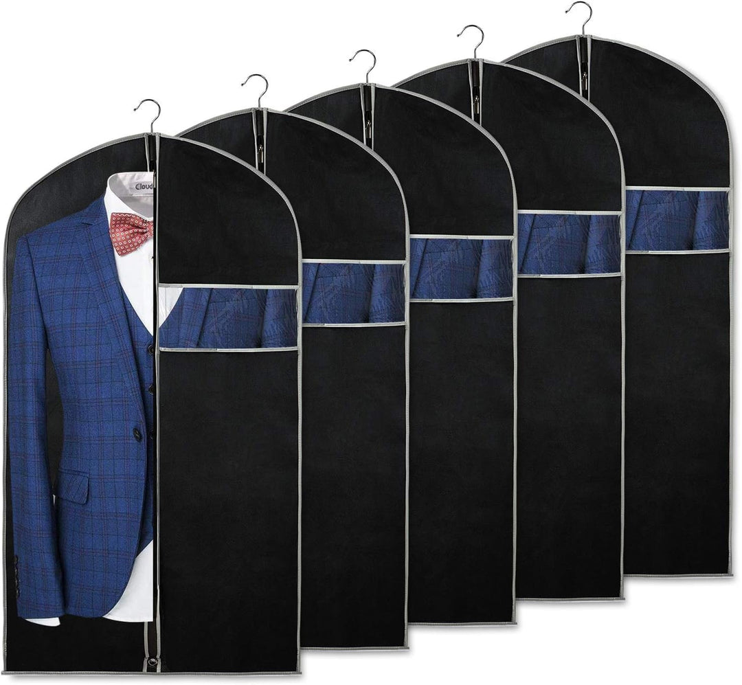 10-pack breathable garment bags with clear window for suit, dress, and coat storage. Protects clothes from dust.