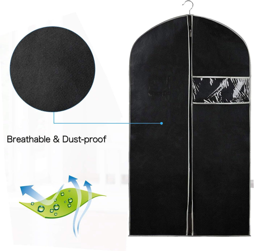 Reusable breathable clothing storage bags, 10-pack. Dust covers for dresses, suits, & seasonal apparel.