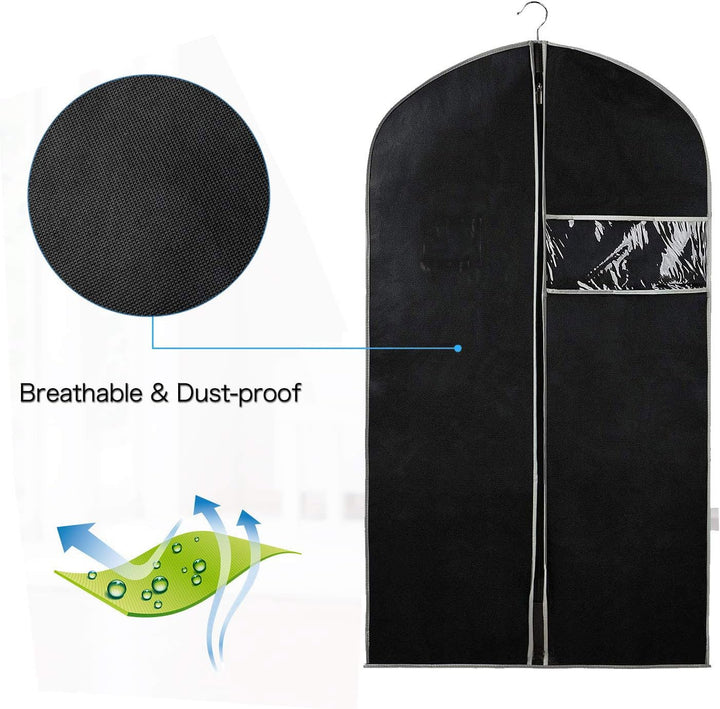 Reusable breathable clothing storage bags, 10-pack. Dust covers for dresses, suits, & seasonal apparel.