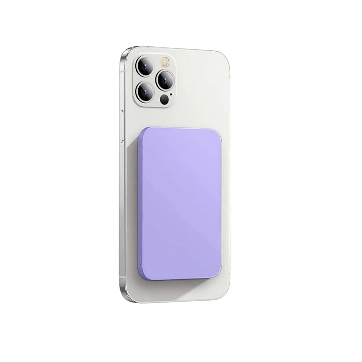 "10,000mAh MagSafe power bank for iPhone, sleek design, wireless charging, vibrant colors, portable, lightweight."