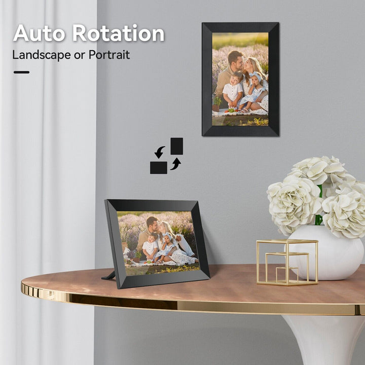 10.1-Inch WiFi digital photo frame with HD touchscreen, displaying vivid family photos, ideal for home decor and connectivity