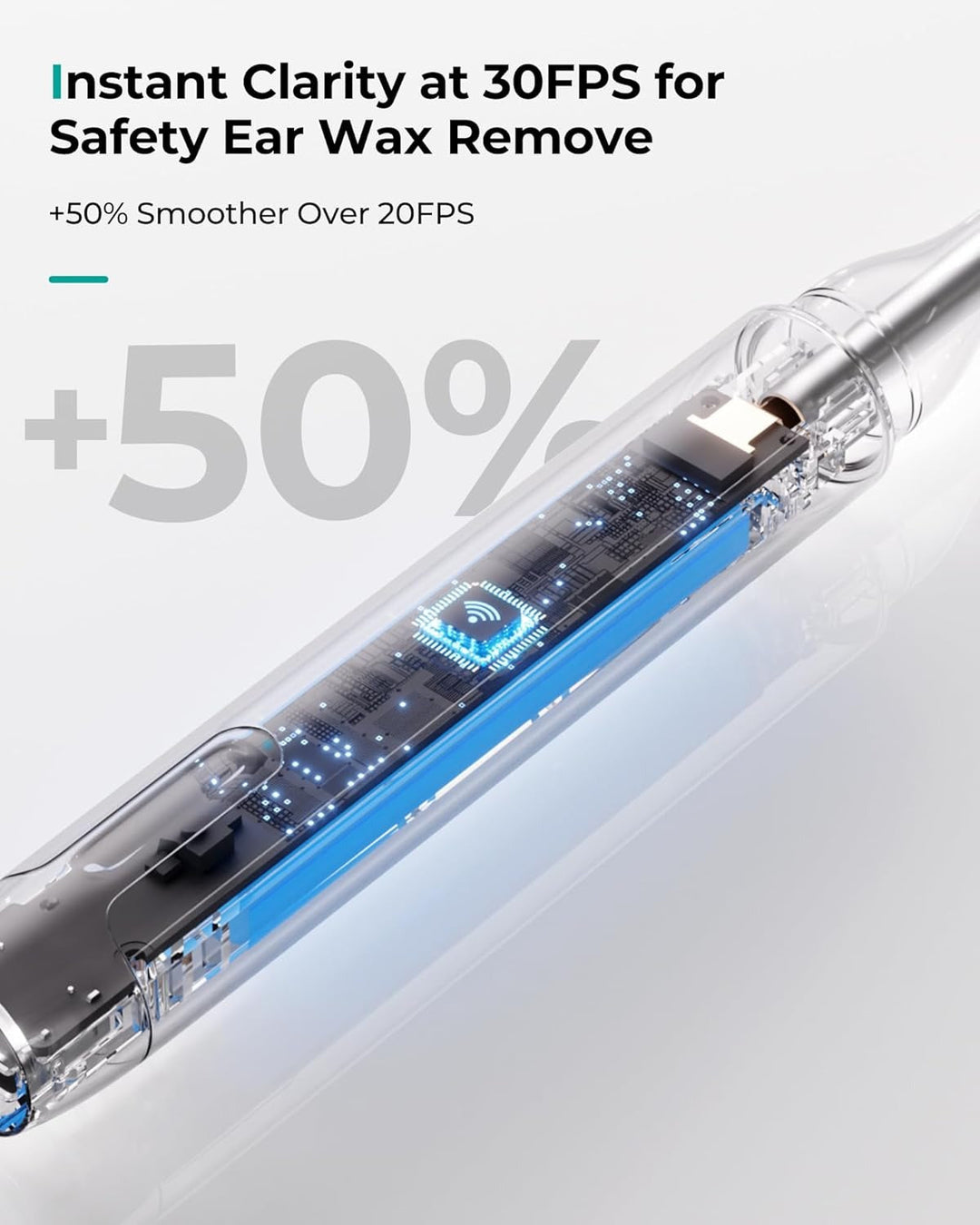 "1080P HD wireless ear camera with LED lights, ergonomic design for adults and kids, shown in close-up view."