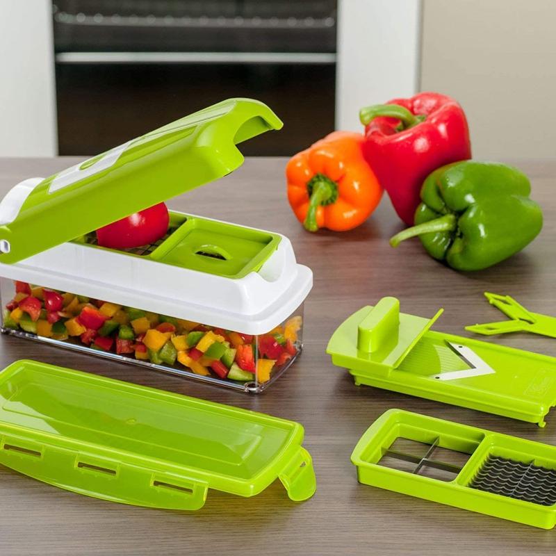 Versatile vegetable chopper & dicer with multiple blades for easy food prep. An essential kitchen tool.