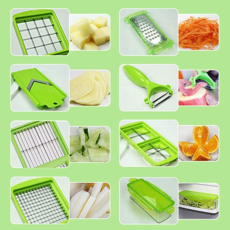 Safe & quick multi-function vegetable slicer. Chops, dices & slices, streamlining cooking convenience.