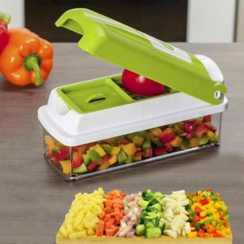 Compact 12-in-1 vegetable slicer and chopper. Essential kitchen tool for quick, healthy food prep.