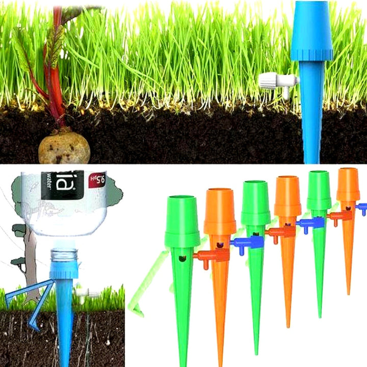 Garden aid: automatic plant watering spikes (12-pack) providing consistent, adjustable hydration for plants.