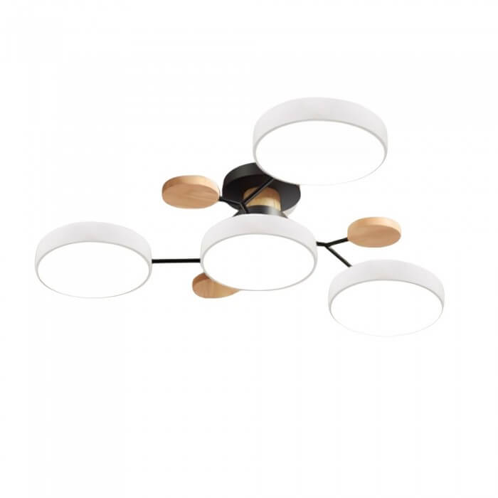 Modern Multi-Arm LED Ceiling Light with Wood Accents