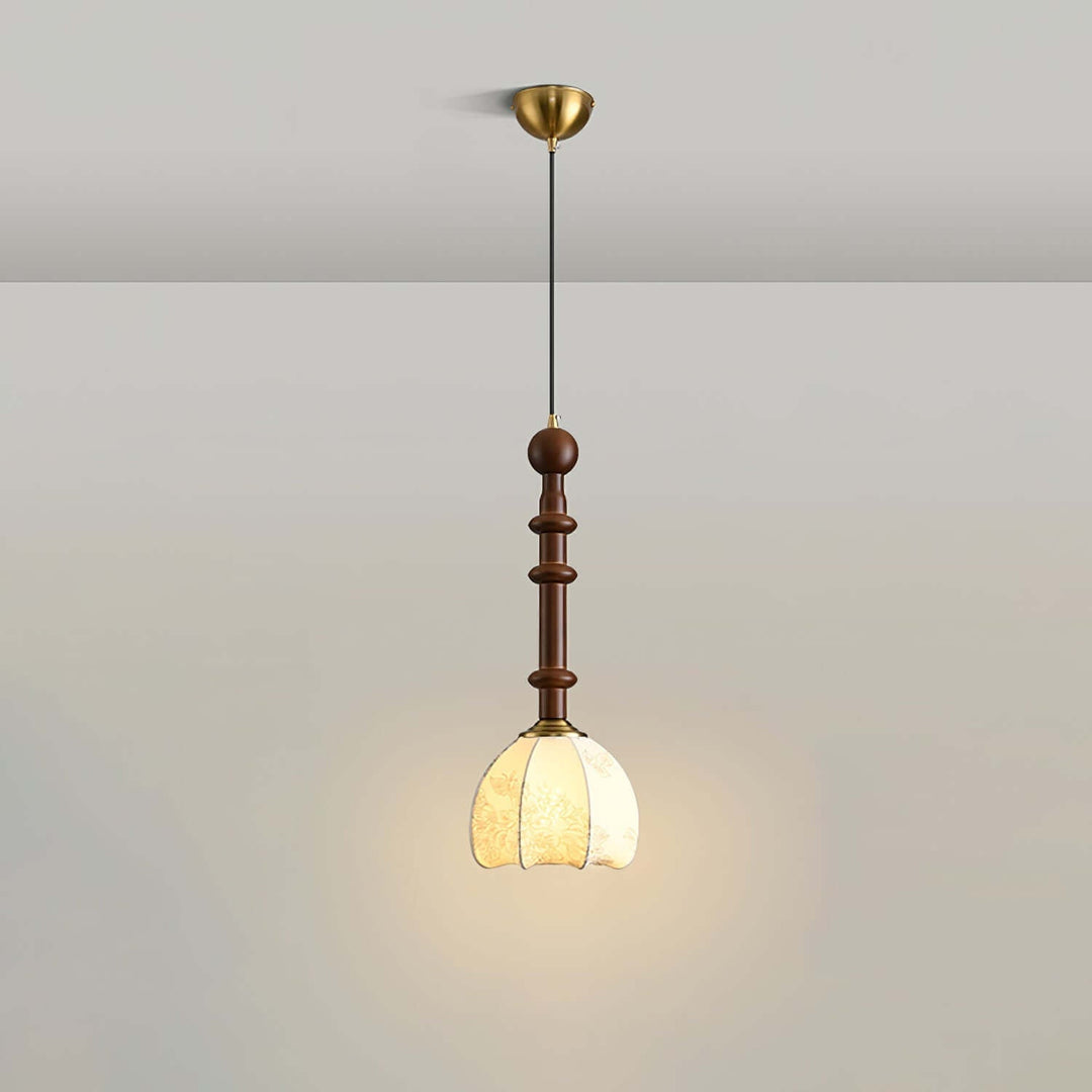 Elegant Glass Pendant Lamp with Wooden & Brass Accents