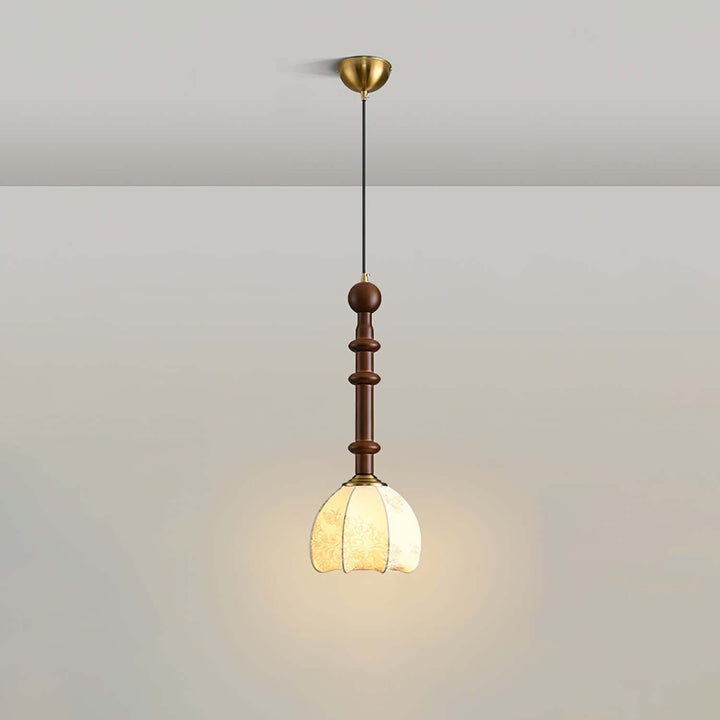 Elegant Glass Pendant Lamp with Wooden & Brass Accents