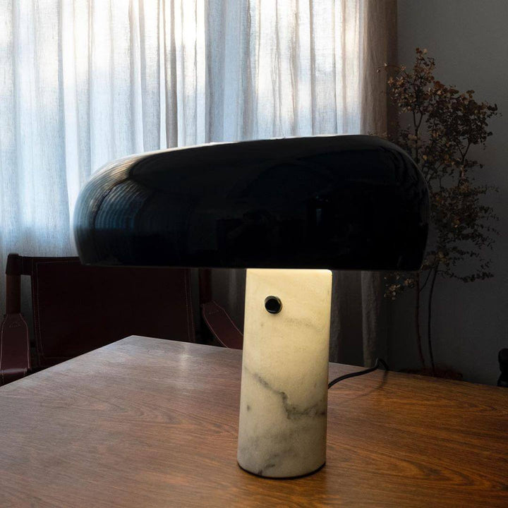 Carrara Marble Table Lamp with Glazed Metal Reflector