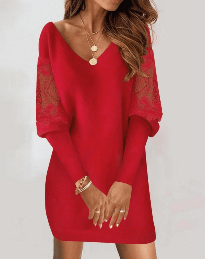 Women's Black Floral Mesh Sleeve Dress