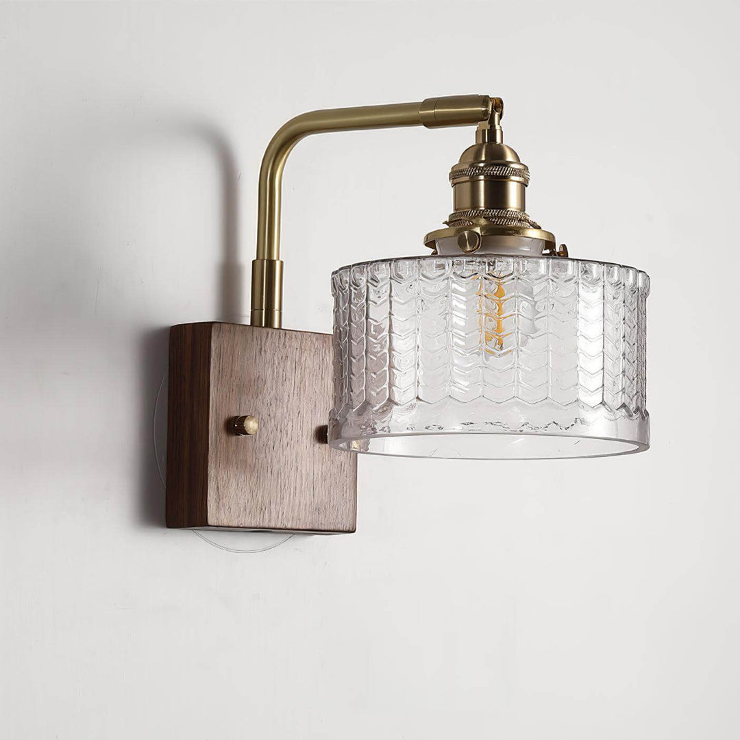 Rustic Green Glass Wall Light with Wooden Base