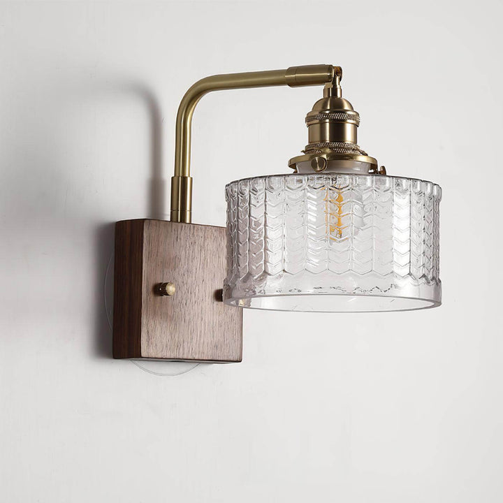 Rustic Green Glass Wall Light with Wooden Base