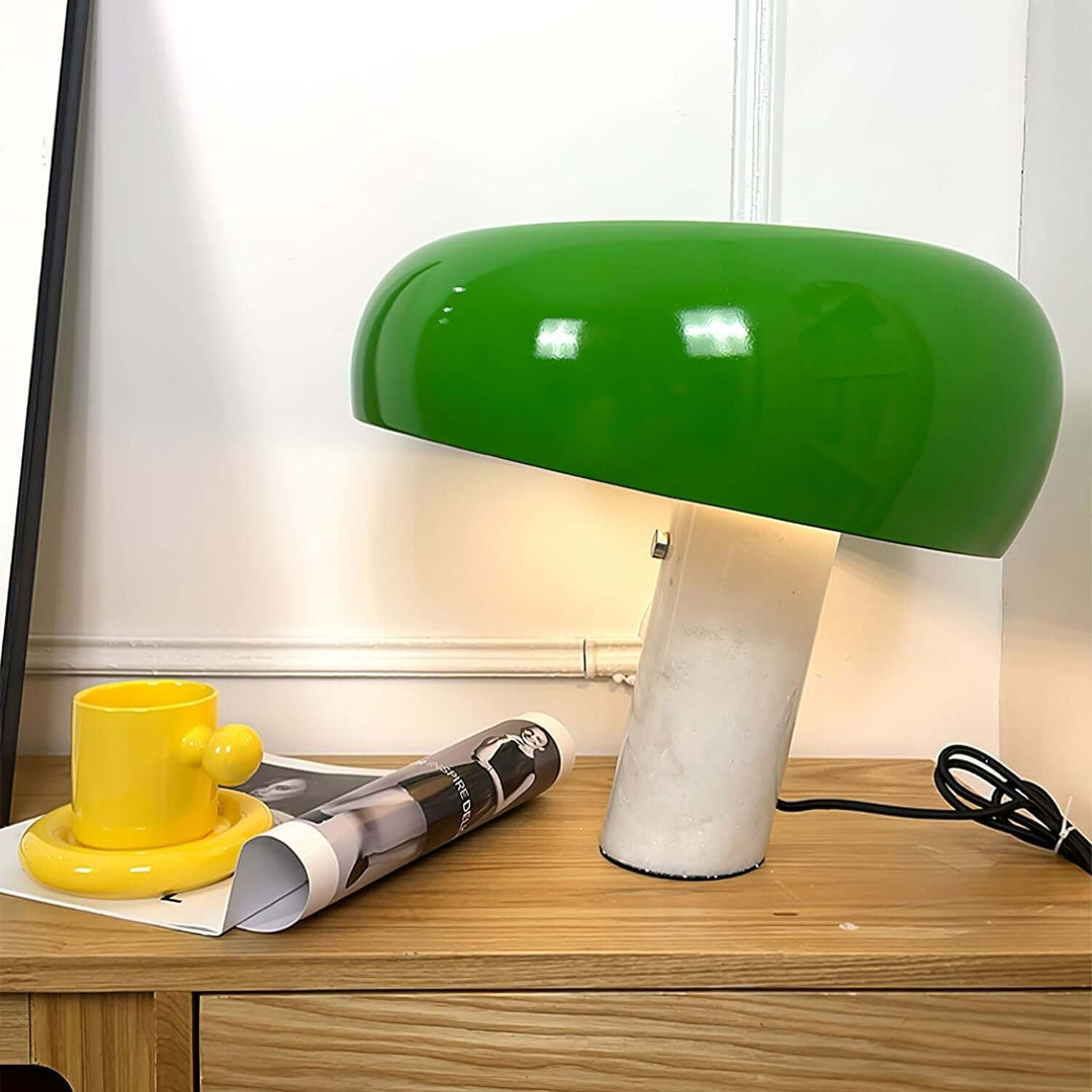 Carrara Marble Table Lamp with Glazed Metal Reflector