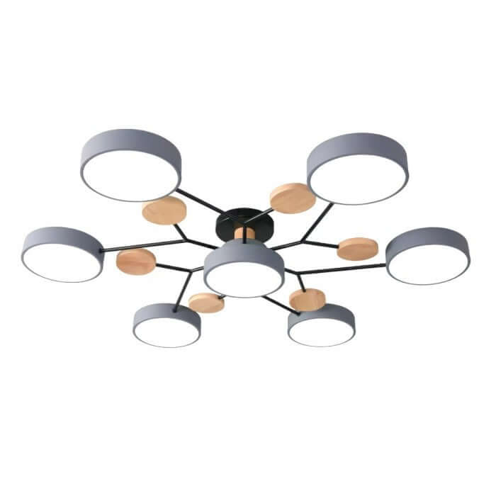 Modern Multi-Arm LED Ceiling Light with Wood Accents