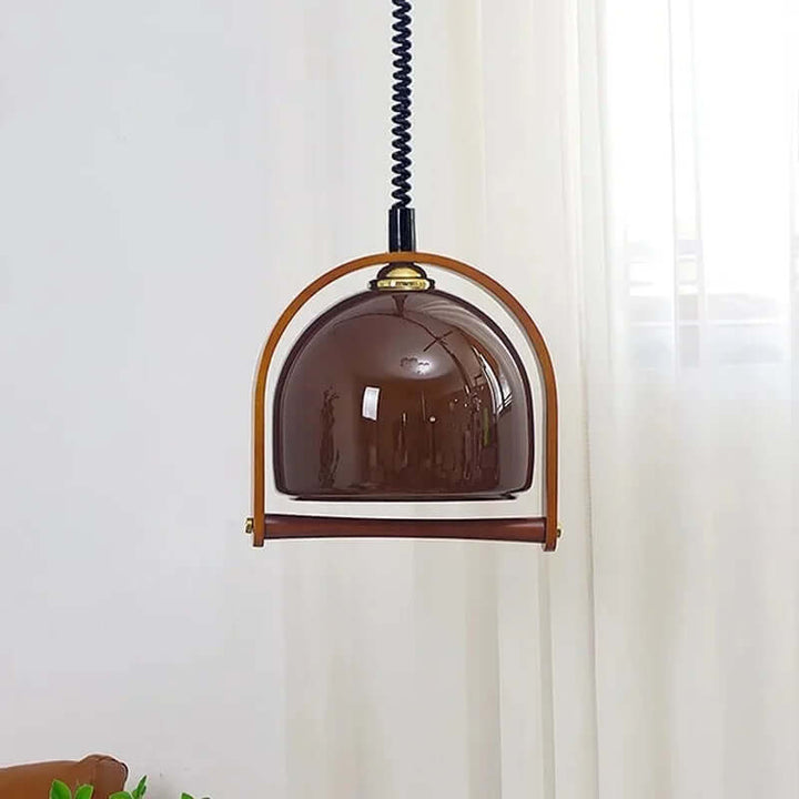 Vintage Wood Pendant Light with Glass