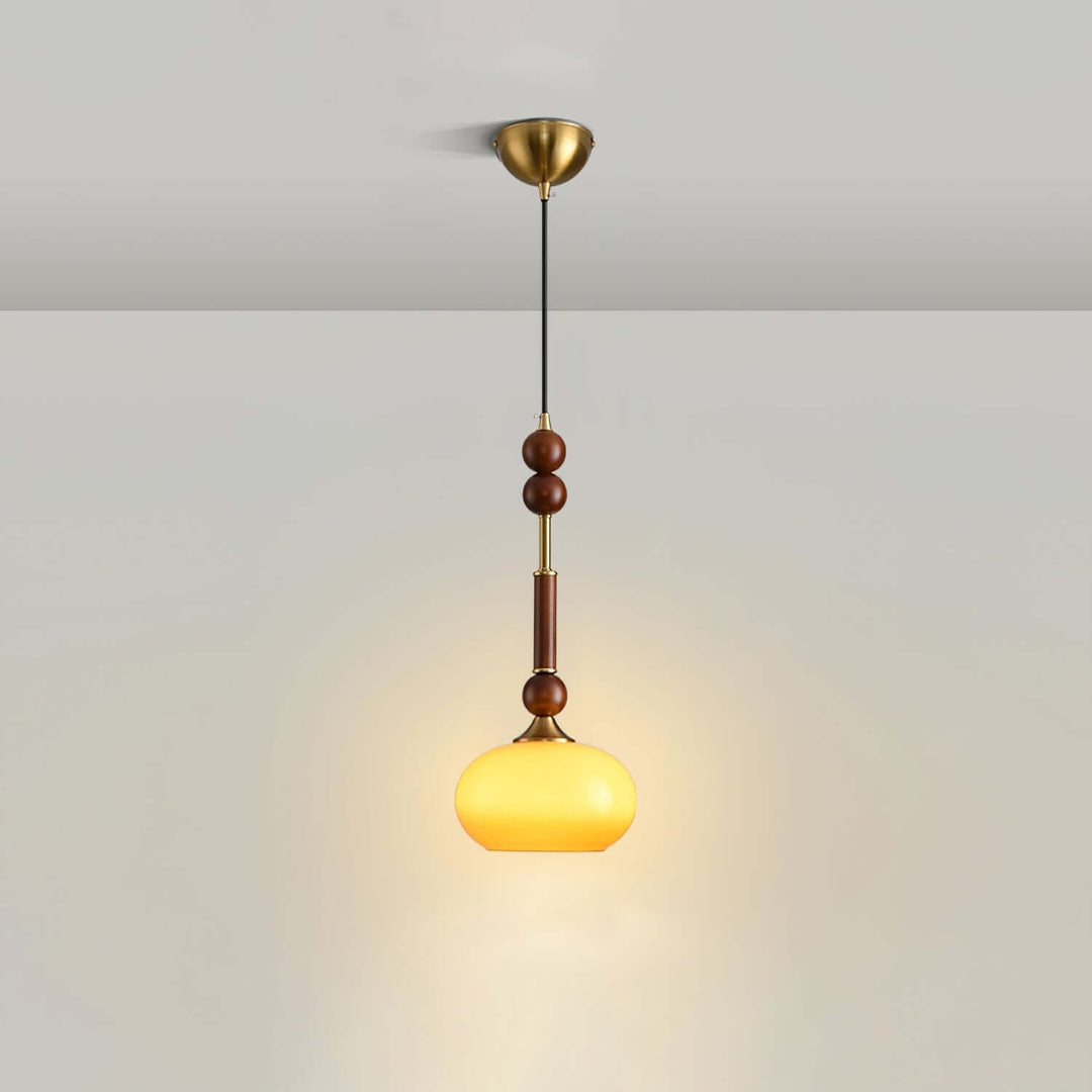 Elegant Glass Pendant Lamp with Wooden & Brass Accents