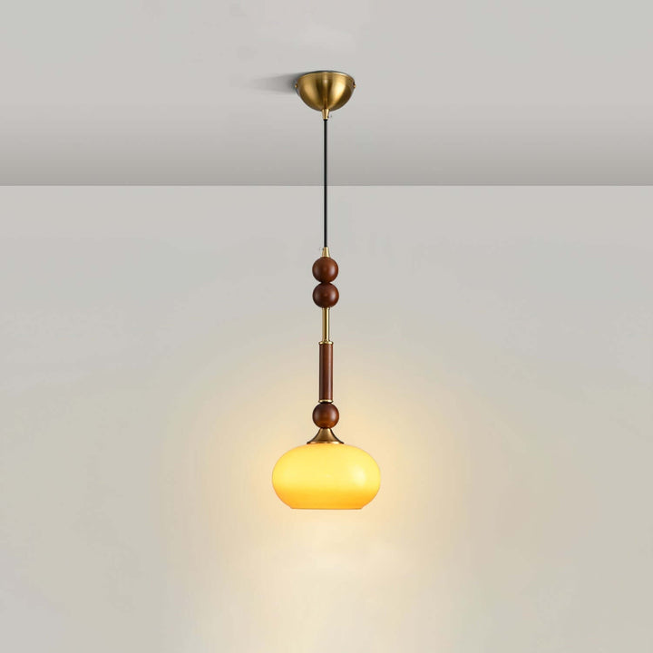 Elegant Glass Pendant Lamp with Wooden & Brass Accents