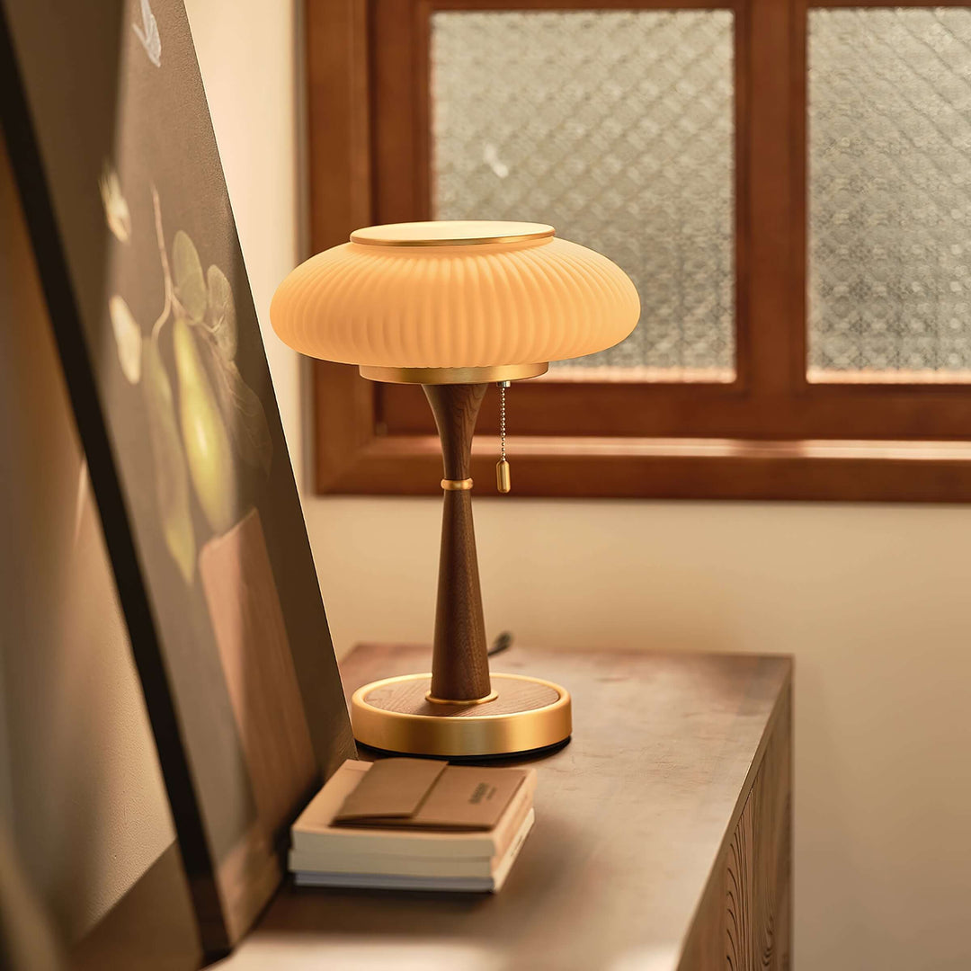 Elegant Mushroom Table Lamp with Wooden Base