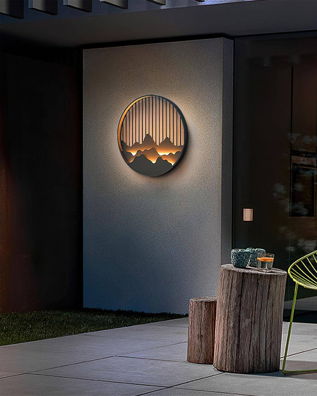 Outdoor LED Wall Light with Circular Mountain Motif