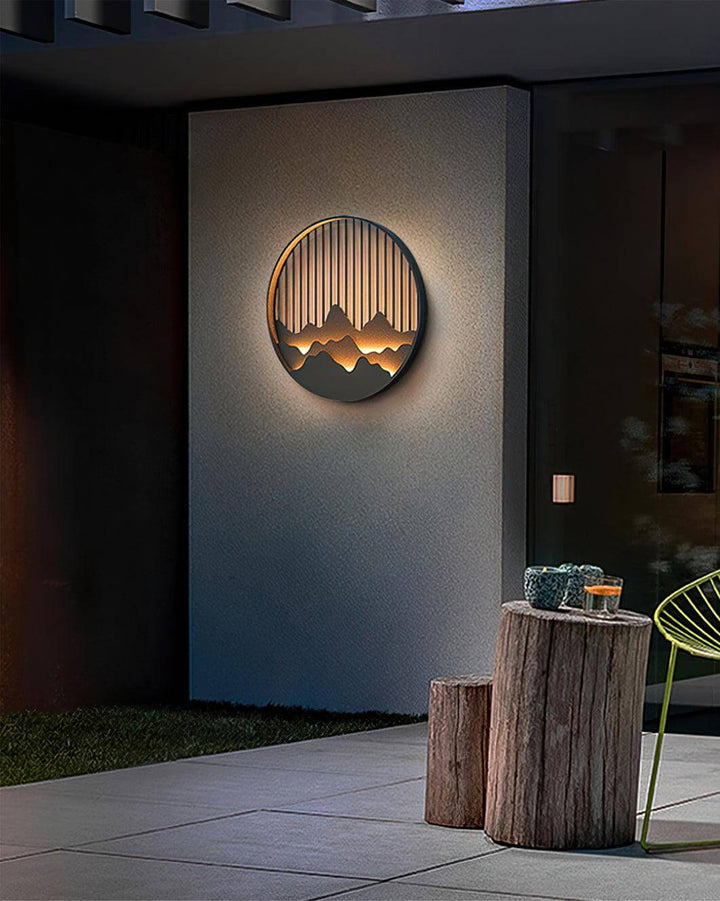 Outdoor LED Wall Light with Circular Mountain Motif
