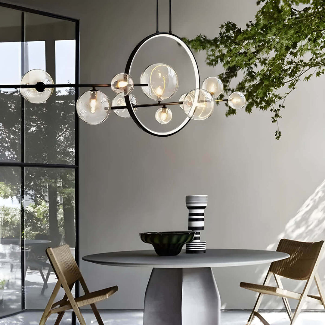 Modern Glass Ball Chandelier, Brushed Nickel Finish
