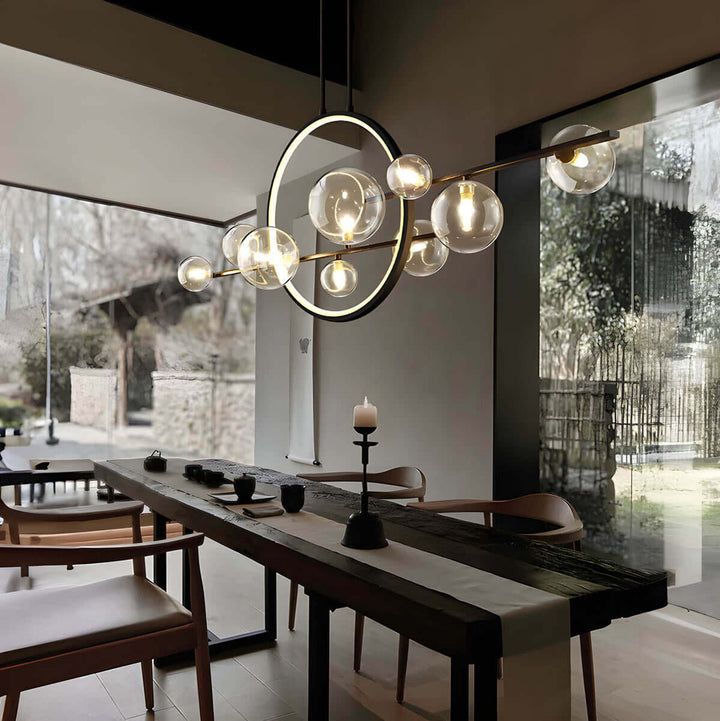 Modern Glass Ball Chandelier, Brushed Nickel Finish