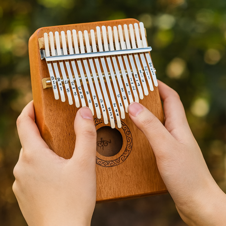 Soothing 17-key kalimba thumb piano, perfect gift for beginners & music lovers. Handheld wooden instrument for relaxation.