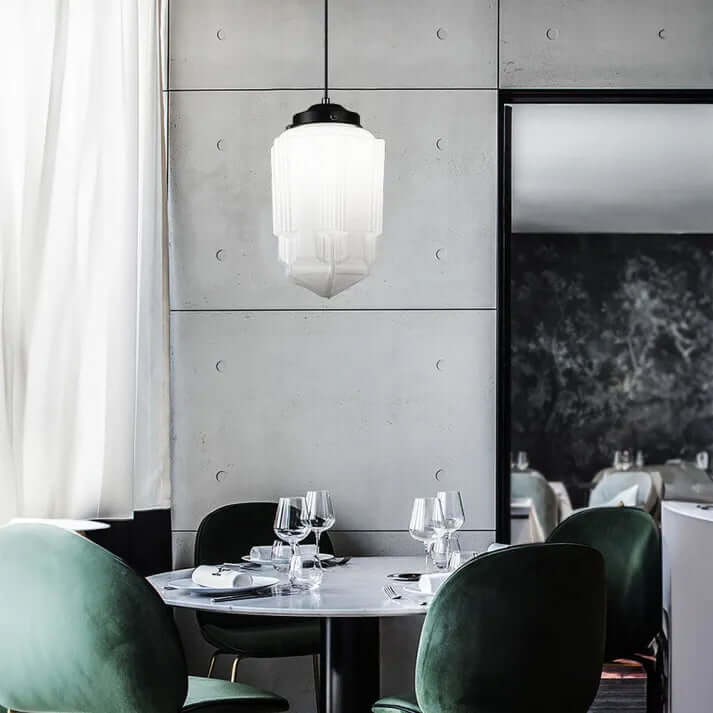White Milk Glass Geometric Jar Pendant Light